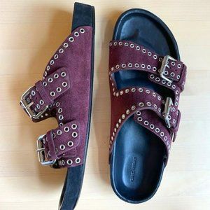 Isabel Marant Lennyo Slides, Burgundy, Size EU40